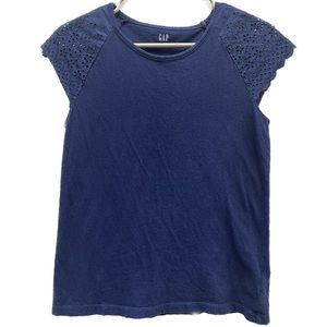 Gap Navy Blue Eyelet Capsleeve Top - XS - EUC